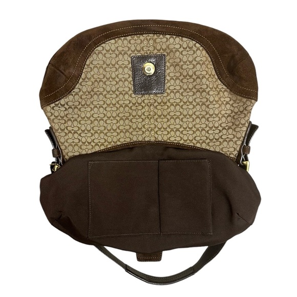 Coach Vintage #6808 Signature Soho Brown Jacquard/Suede Flap Logo Hobo Bag - Picture 5 of 16